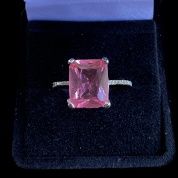 STERLING SILVER PINK & WHITE RADIANT RING - Picture 5 of 8